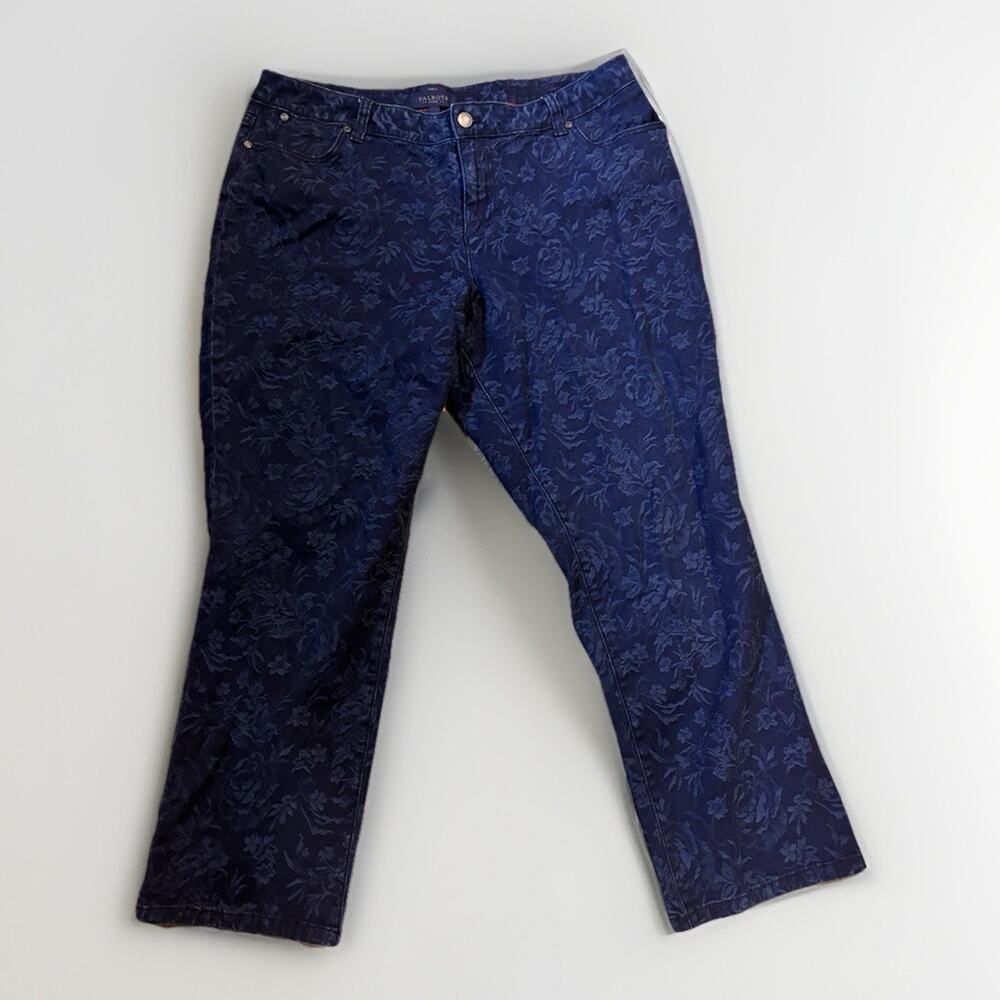 TALBOTS Size 10P Curvy Blue Jeans Mid-Rise Embossed Floral Print